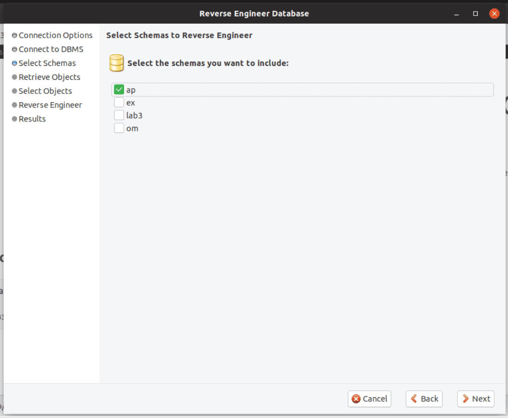 Step 5: Select Database Schema