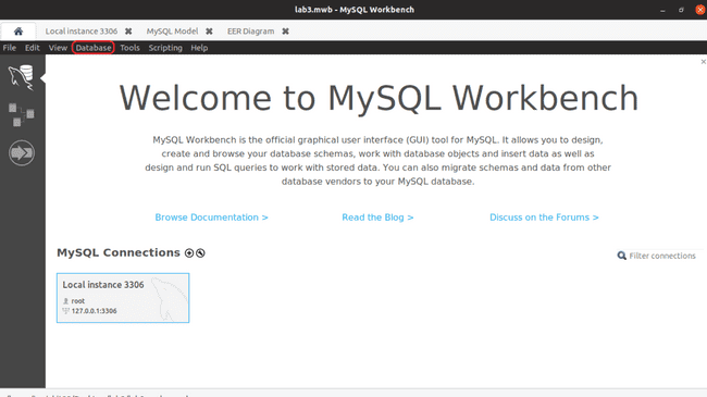 How to create ER Diagram of an existing database using MySQL Workbench step 1